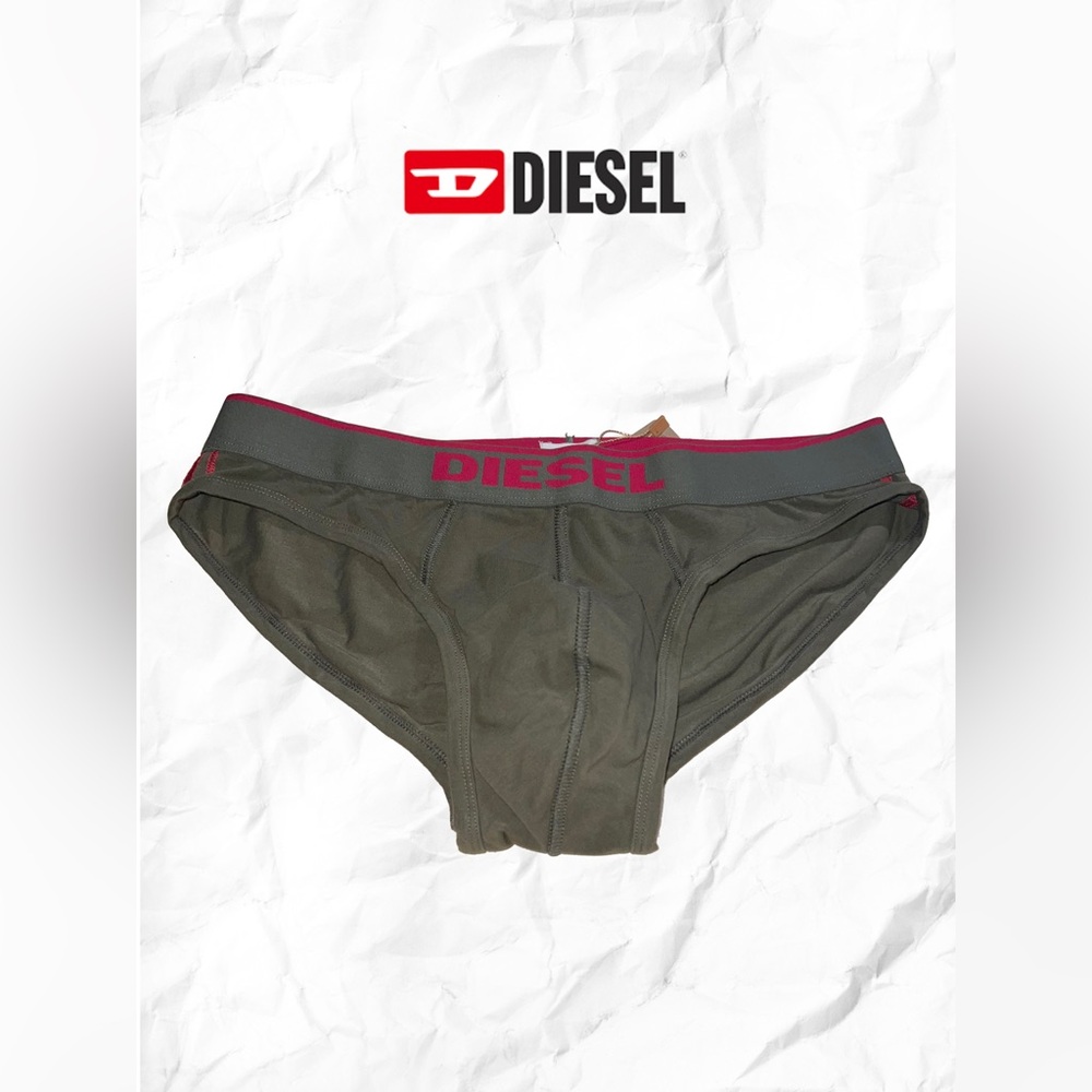 Diesel Men's Military Green Briefs with Red Contrast